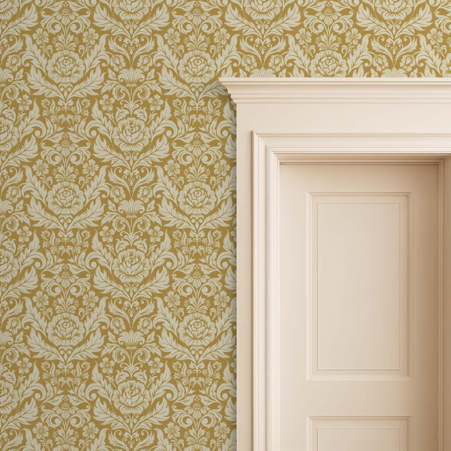 Rosalind Vintage Floral in Cream on Ochre