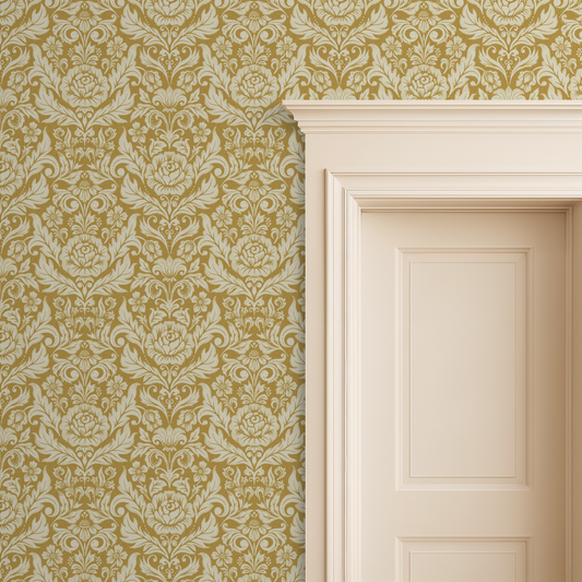 Rosalind Vintage Floral in Cream on Ochre