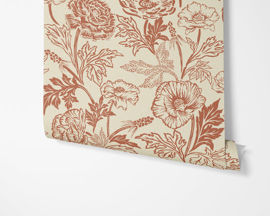 'Camila' Heritage Floral in Terracotta on Cream